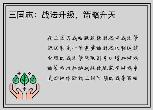 三国志:战法升级,策略升天
