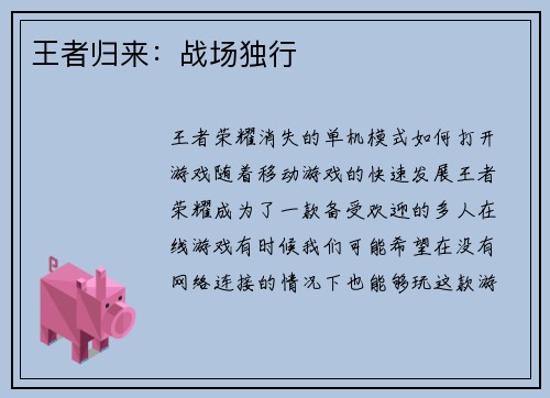 王者归来：战场独行